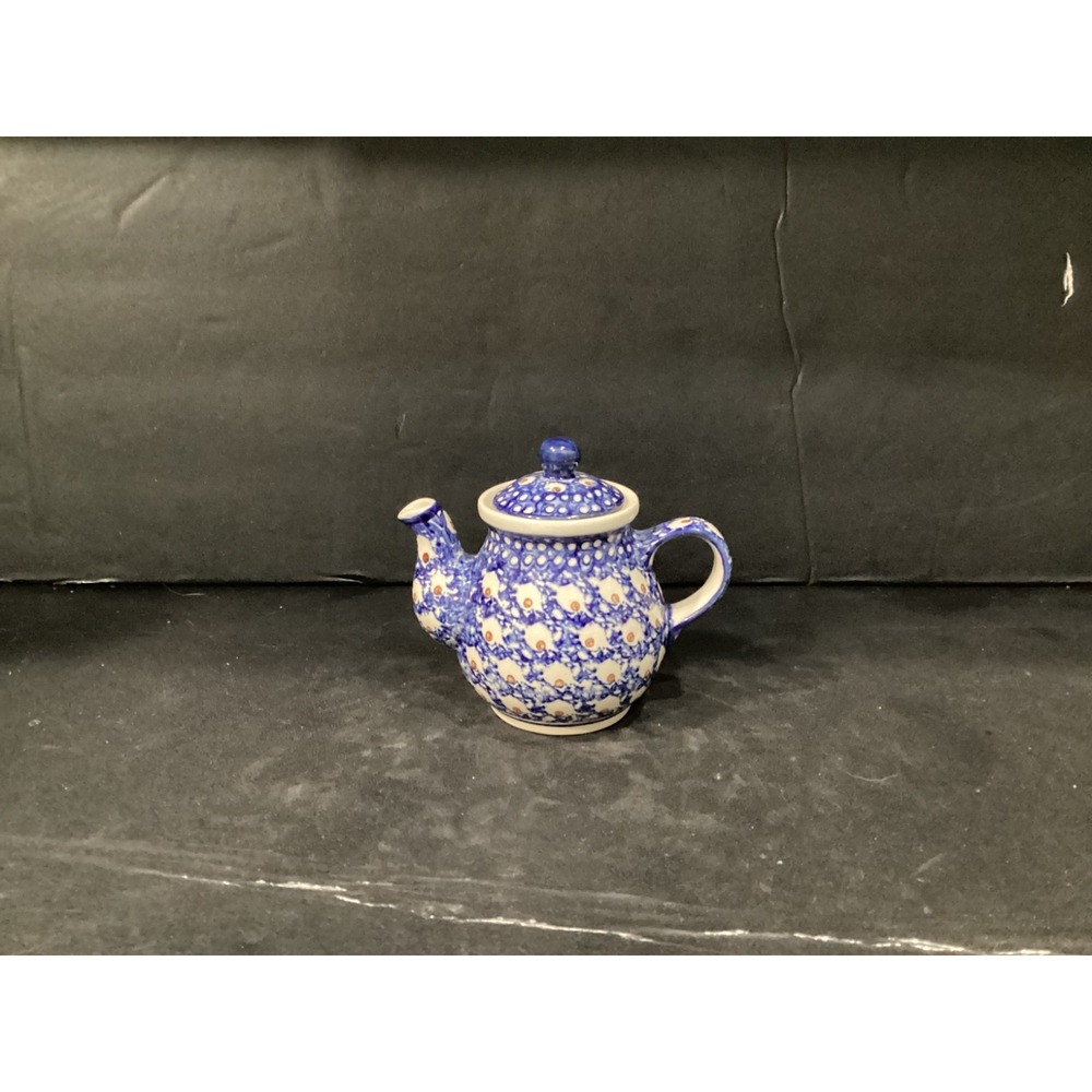 Boleslawiec Polish Pottery Teapot Blue White Handmade Poland